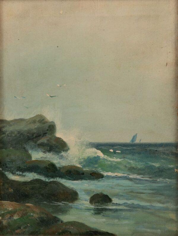 Frederick Matzow (American, 1861-1938) Oil on Canvas Seascape H 12" W 9" Frame Size: H 17.5" W 14.5"
