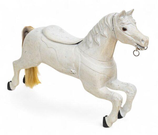 American Hand Carved Wood Center Row Carousel Horse C. 1900, H 36" W 9" L 53"