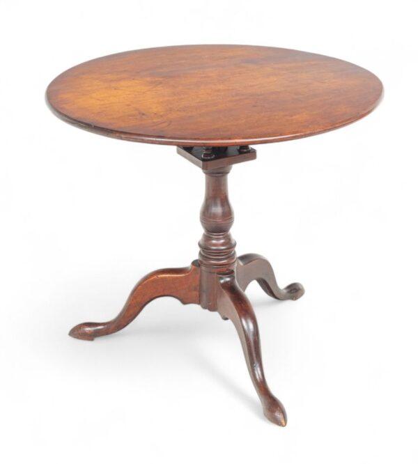 English Queen Anne Style Mahogany Tilt Top Tea Table, 19th C., H 28.5" Dia. 32"