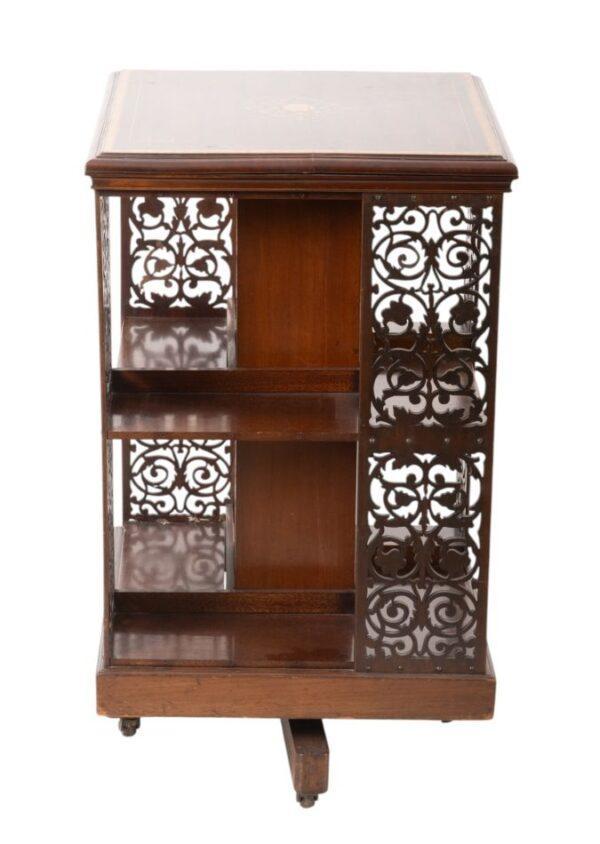 Mahogany with Satinwood Inlay Revolving Bookcase 1930, H 34" W 19" L 19"