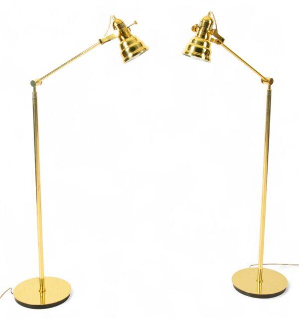 Nessen Lighting (American, Est. 1927) Polished Brass Adjustable Arm Floor Lamps, H 40" L 24" 1 PAIR