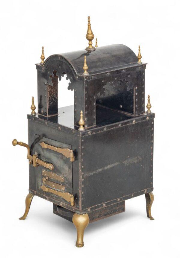 French Napoleon III Iron And Brass Stove, Ca. 1850, H 38" W 18" Depth 21"