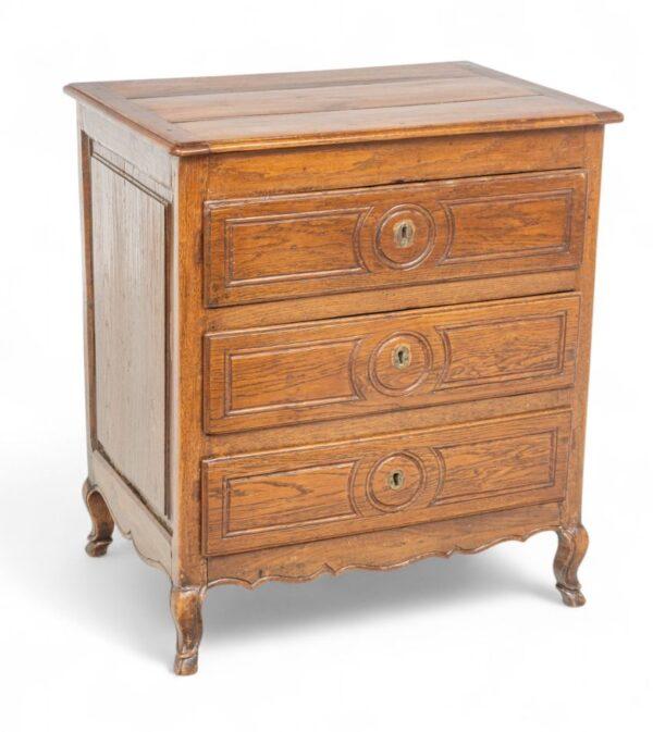 Country French Carved Oak Diminutive Chest of Drawers, 19th Cent., H 30" W 27" Depth 18"