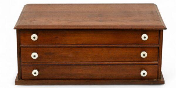 Walnut Three-Drawer Spool Cabinet H 9" W 22" L 14.5"