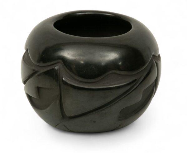 Isabella And Eugene Naranjo (Santa Clara Pueblo) Black on Black Pottery Bowl H 3.25" Dia. 4.5"