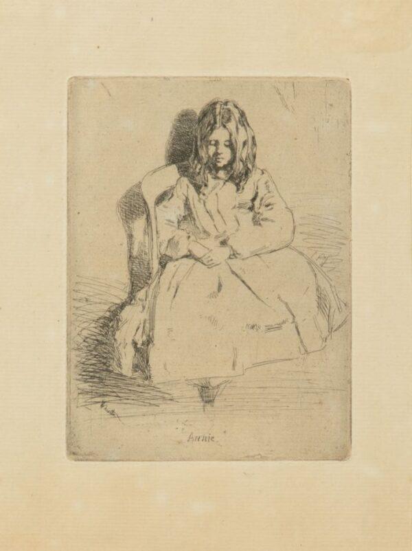 James Abbott Mcneill Whistler (American, 1834-1903) Etching on Laid Paper, 'Annie', H 5.25" W 3.75" Frame Size: H 14.75" W 11.75"