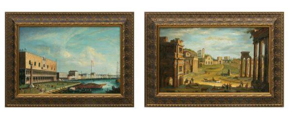 After Antonio Joli (Italian, B. 1700-1777) Two Oils on Canvas, Ca. 20th C., 'Camp Vaccino And the Doge's Palace', 2 PCS