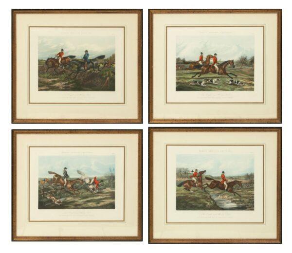 Henry Alken (English, B. 1785-1851) Fores's Hunting Sketches Hand Colored Aquatints H 14.5" W 17.75" Frame Size: H 22.25" W 25.5" 4 PCS
