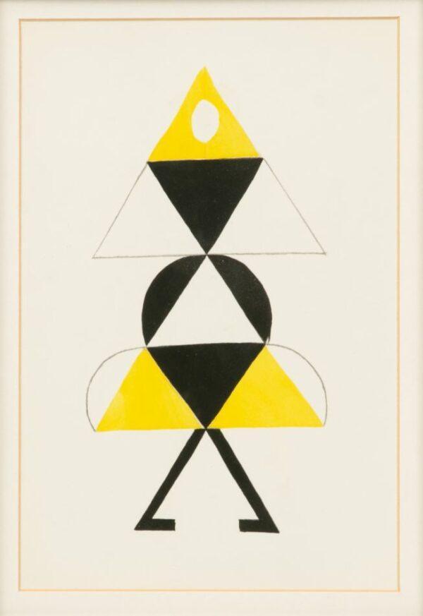 After Sonia Delaunay (French, 1885-1979) Gouache Pochoir on Thick Velin Aussedat Paper 1969, 'La Danseuse Jaune Pour L'Entracte Du C?ur ? Gaz', H 10.5" W 7" Frame Size: H 19.5" W 15.75"  Depth 1"