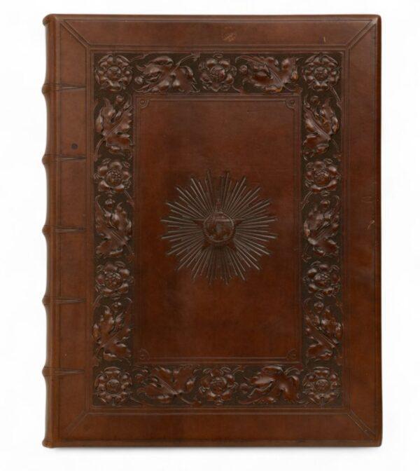 Tooled Brown Leather Photo Binder 1940, H 19" W 15"