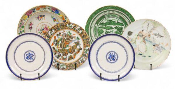 Collection of Chinese Export Hand Painted Porcelain Plates, Ca. 19th C., 6 PCS