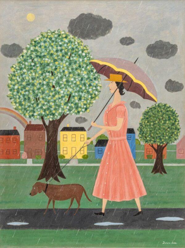 Doris Emrick Lee (American, 1905-1983) Oil on Canvas 'Afternoon Stroll', H 32" W 24" Frame Size: H 42" W 35"