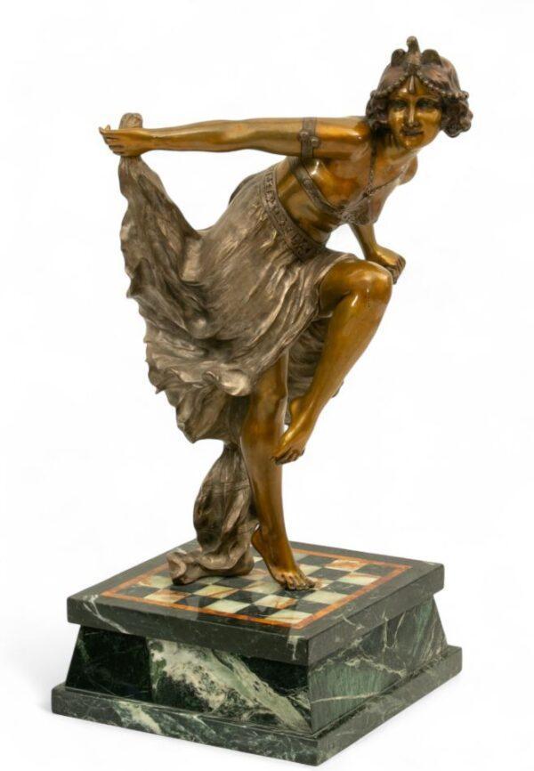 After Affortunato Gori (Fortunato Gory) (Italian/French, 1869-1925) Patinated Bronze And Marble Sculpture, 20th C., 'Dancer', H 24.75" W 11.25" L 11.25"