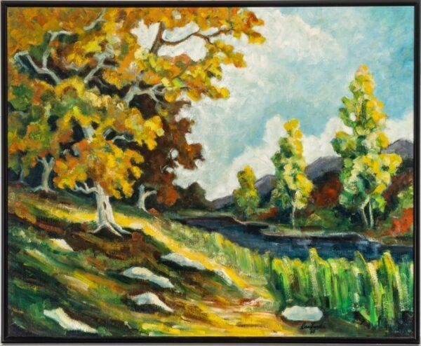 Oil on Canvas 1965, 'Landscape Painting', Frame Size: H 28" W 34.5"