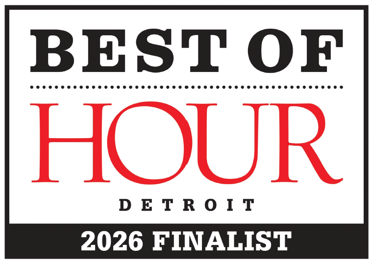 Award badge stating 'Best of Hour Detroit 2026 Finalist' with black border and white background.