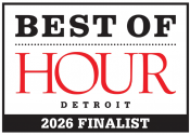 Award badge stating 'Best of Hour Detroit 2026 Finalist' with black border and white background.